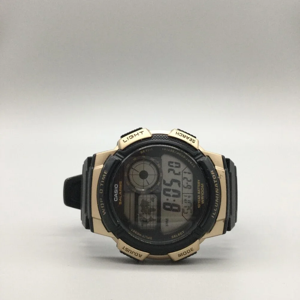 Casio 3198 AE1000W Mens Watch 43mm Gold World Time Illuminator 100M Black